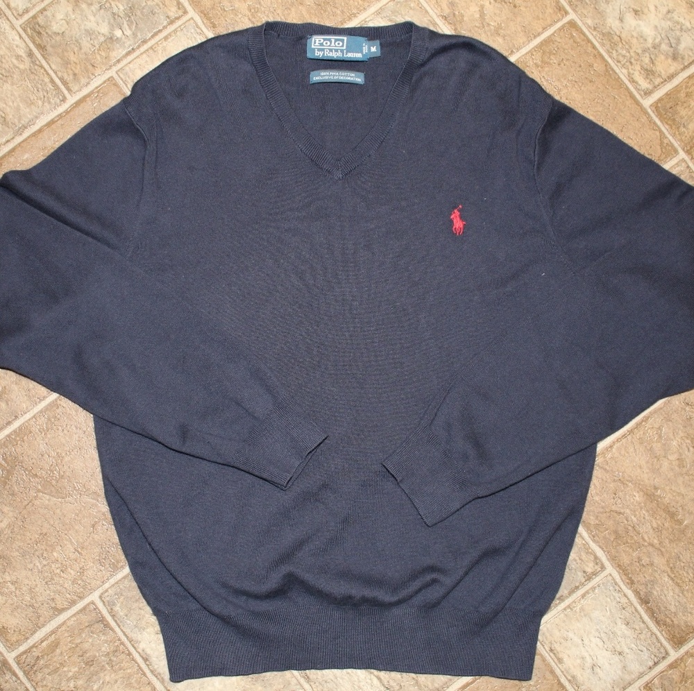 Polo Ralph Lauren Mens V-Neck Sweatshirt Blue M